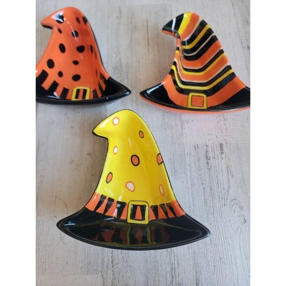 Real home ceramic witch hat Halloween bowl candy trinket set - Picture 2 of 8